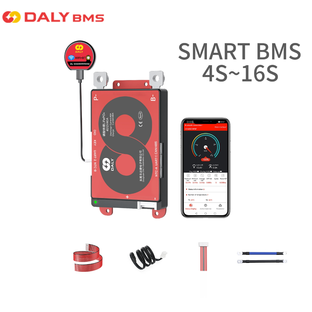Daly SMART BMS Lifepo4 pin 4s 12v 8s 24v 12s 36v 15s 16s 48v BMS 40A 60A CAN / RS485 Giao thức giao 