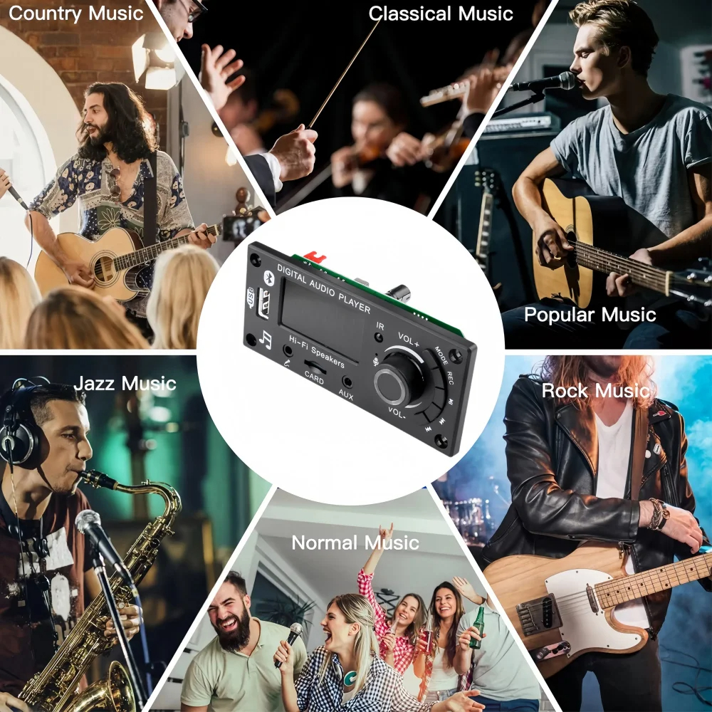 Bộ khuếch đại 100W Bluetooth 5.0 DIY MP3 WAV Bộ giải mã DC 12V 50W Xe không dây USB Máy nghe nhạc MP3 Khe cắm thẻ TF USB FM với Mic 3,5 mm | BigBuy360 - bigbuy360.vn