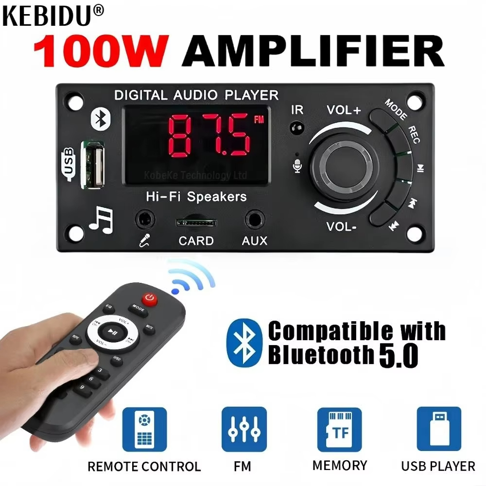 Bộ khuếch đại 100W Bluetooth 5.0 DIY MP3 WAV Bộ giải mã DC 12V 50W Xe không dây USB Máy nghe nhạc MP3 Khe cắm thẻ TF USB FM với Mic 3,5 mm | BigBuy360 - bigbuy360.vn