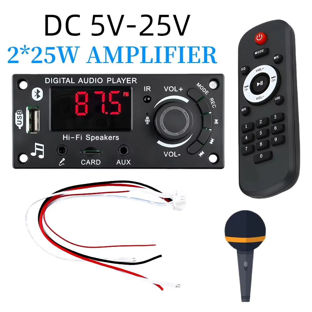 Bộ khuếch đại 100W Bluetooth 5.0 DIY MP3 WAV Bộ giải mã DC 12V 50W Xe không dây USB Máy nghe nhạc MP3 Khe cắm thẻ TF USB FM với Mic 3,5 mm | BigBuy360 - bigbuy360.vn