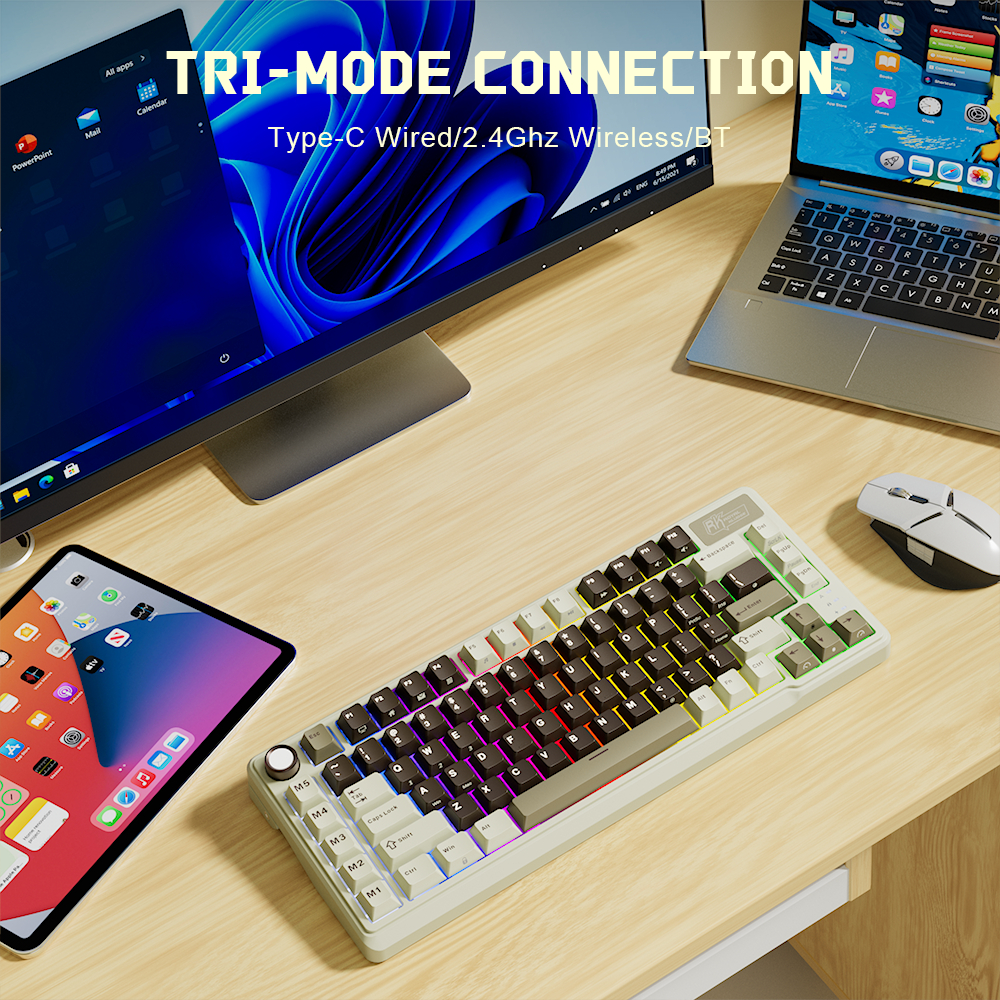 Royal Kludge RK L75 Knight Black 85 Key Diy Tri-Mode RGB Bàn phím cơ không dây Bluetooth 2.4G | BigBuy360 - bigbuy360.vn