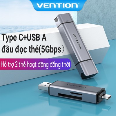 Vention Hợp kim nhôm Đầu đọc thẻ OTG đa chức năng 2 in 1 phù hợp cho điện thoại di động máy tính dữ liệu thẻ TF / SD đọc và viết ổn