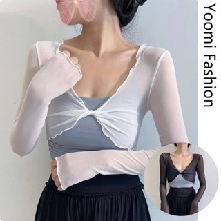 Áo sơ mi lưới dài tay gợi cảm với áo sơ mi Crop ren trong suốt lấp lánh sang trọng