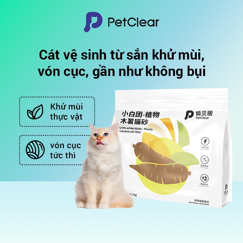 Cát vệ sinh cho mèo Petclear làm từ sắn hỗn hợp cát đậu phụ thực vật khử mùi không bụi không bám đáy chống hôi 2.5kg