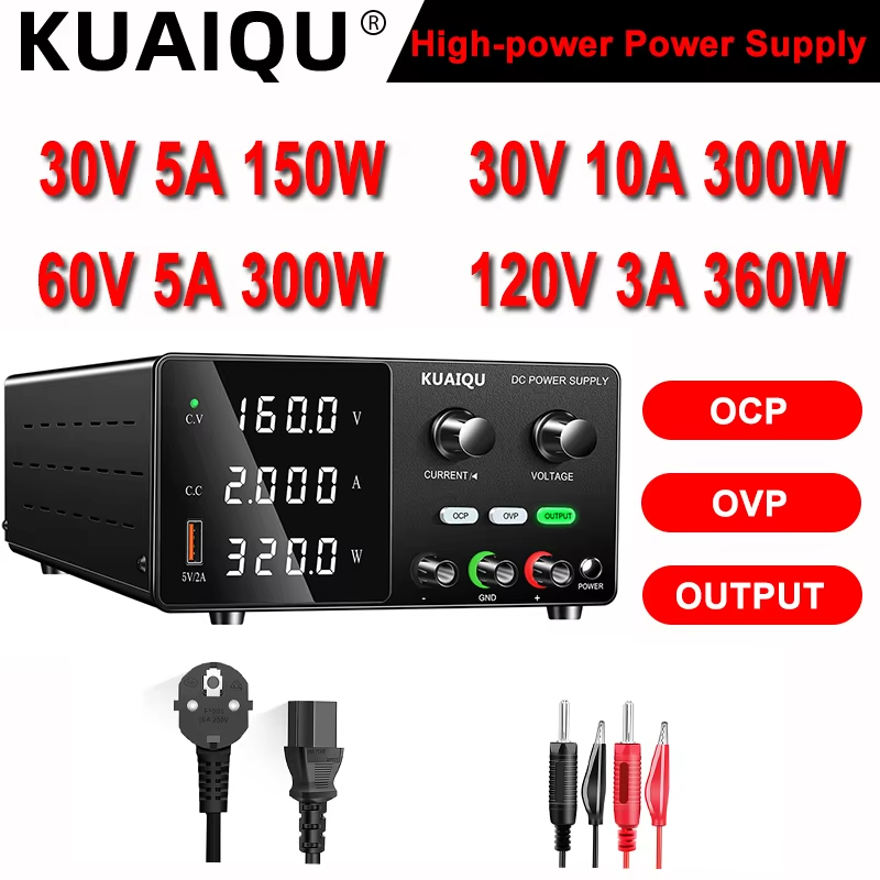 Bộ nguồn DC KUAIQU G3010 30V 10A, Nguồn điện phòng thí nghiệm với USB 5V 2A Bộ mã hóa OUTPUT điều ch