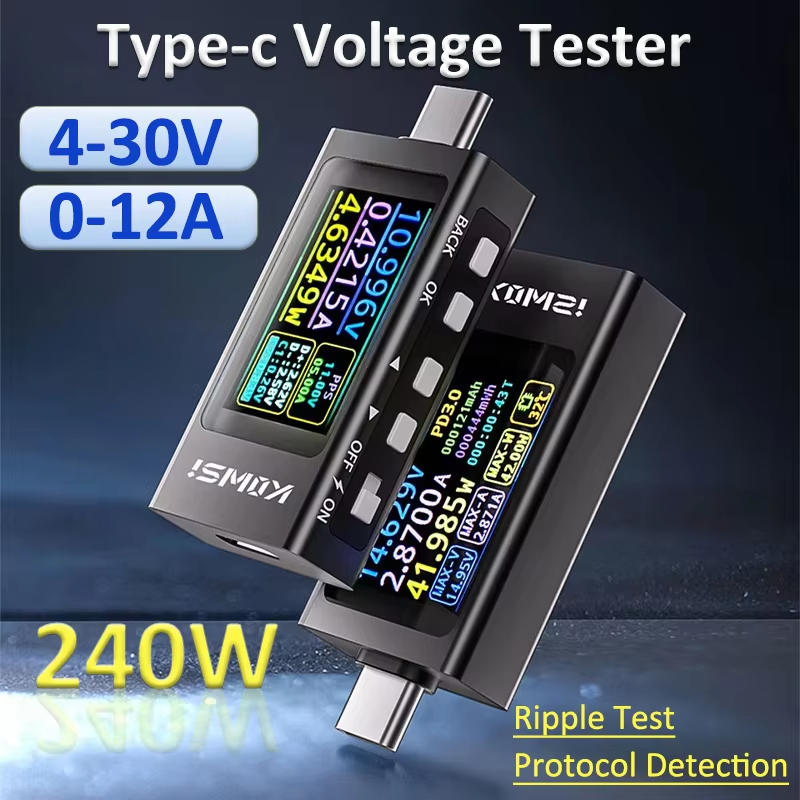 Vôn kế kỹ thuật số KWS-X1 3.3-36V 0-12A Type-C Màn hình điện áp dòng điện 240W Máy kiểm tra USB Máy 