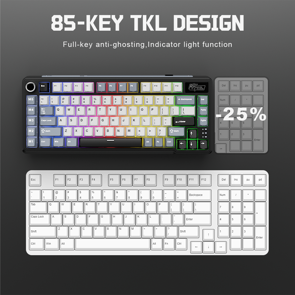 Royal Kludge RK L75 Knight Black 85 Key Diy Tri-Mode RGB Bàn phím cơ không dây Bluetooth 2.4G | BigBuy360 - bigbuy360.vn