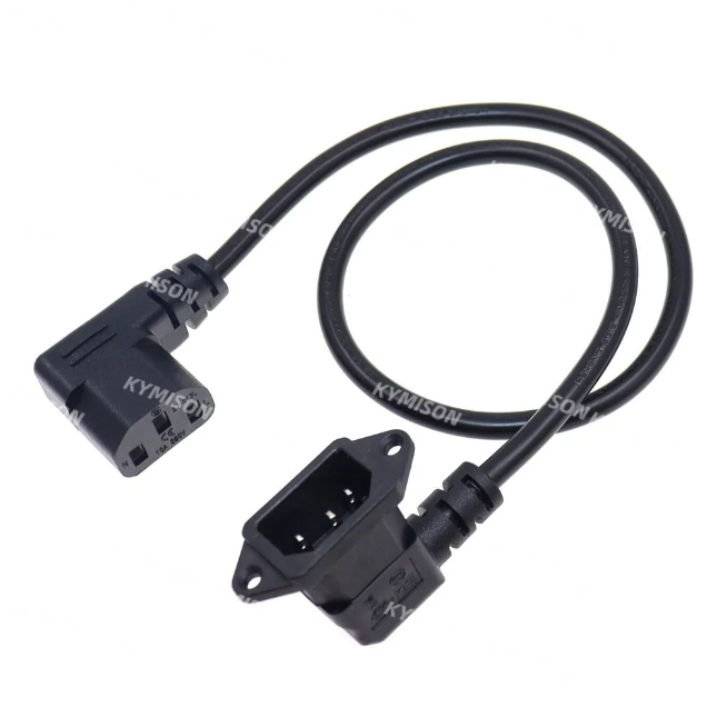 IEC320 C14 có lỗ vít Góc phải / trái và C13 Góc phải / trái, Dây nối dài C14 đến C13, 60cm, H05VV-F 