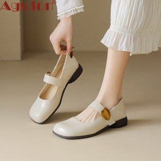  Agsdon Giày Đế Bằng Xuân Hè Phong Cách Mới Giày Da Mary Jane Giày Retro Khóa Kim Loại 