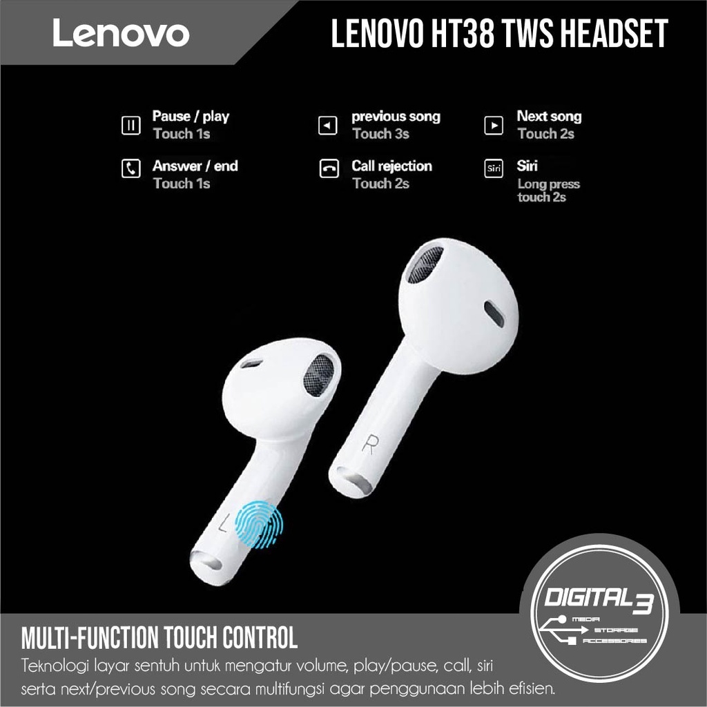 Tai nghe Lenovo HT38 Tai nghe không dây Tai nghe Tai nghe Tai nghe MIC chất lượng cao Độ bền lâu Chính hãng | BigBuy360 - bigbuy360.vn