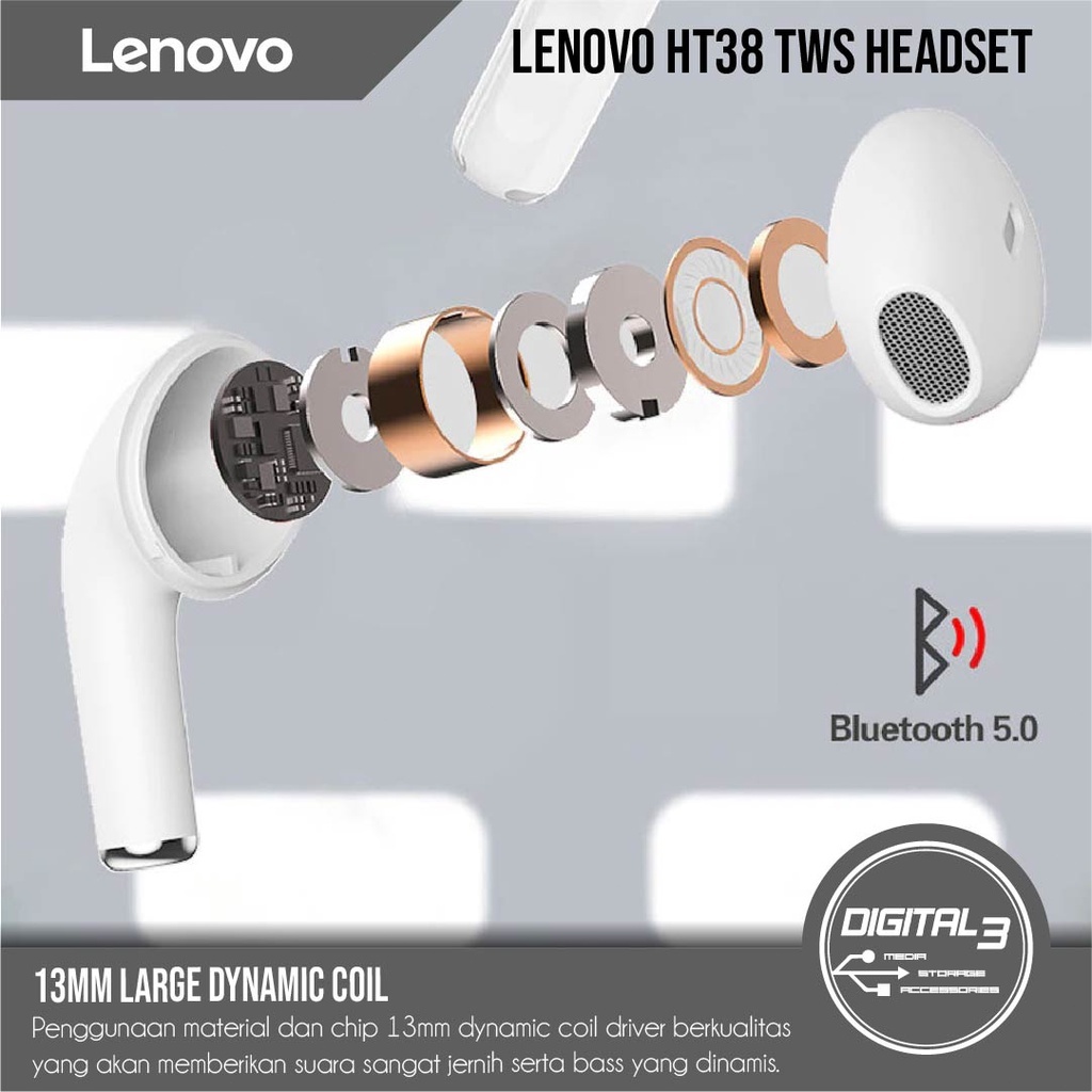 Tai nghe Lenovo HT38 Tai nghe không dây Tai nghe Tai nghe Tai nghe MIC chất lượng cao Độ bền lâu Chính hãng | BigBuy360 - bigbuy360.vn