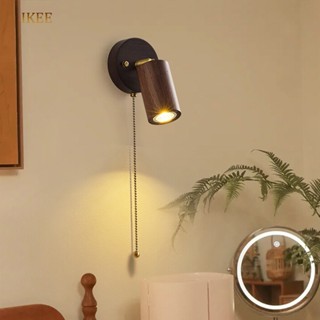 Đèn Tường Gỗ Óc Chó Cổ Điển Có Dây Kéo Đèn Đọc Sách Cạnh Giường Ngủ Đèn Gắn Tường Trang Trí Phòng Ngủ, Phòng Khách