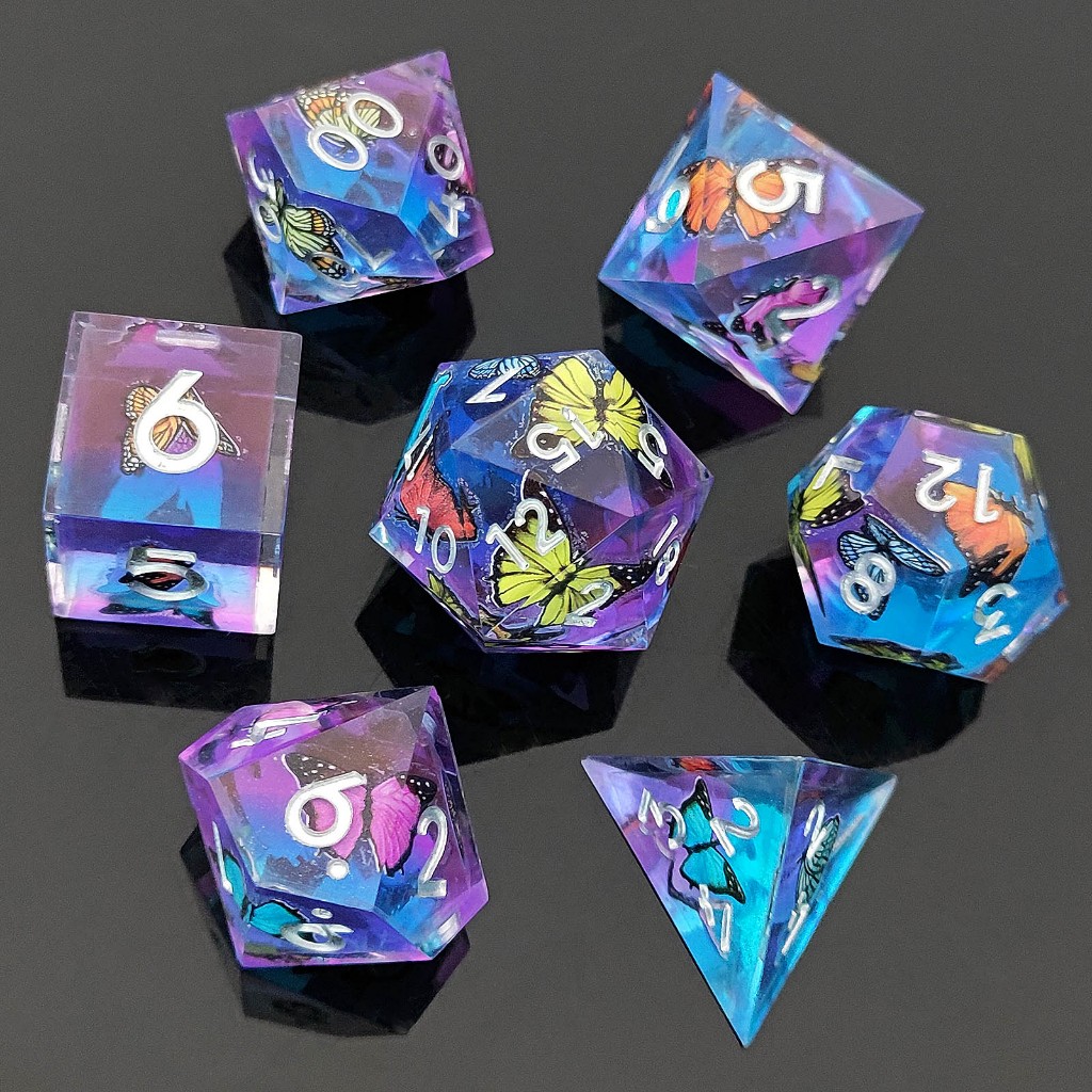 Bộ xúc xắc DND, Bộ xúc xắc D & D đa diện có nhãn dán bướm cho trò chơi nhập vai DND Dungeons và Drag