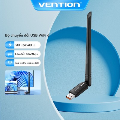 Thẻ mạng không dây USB Vention băng tần kép AX300M / AX900M Ăng-ten ngoài Model màu đen cho máy tính để bàn