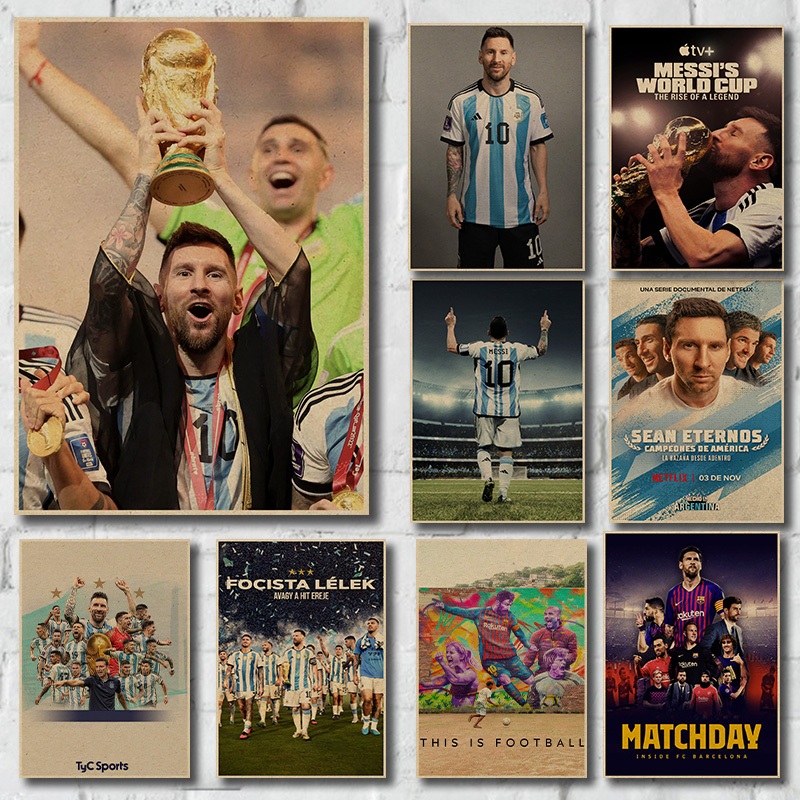 Biên niên sử huyền thoại bóng đá Messi Sự nghiệp nổi bật Poster Kraft Retro | World Cup Triumph & Ba