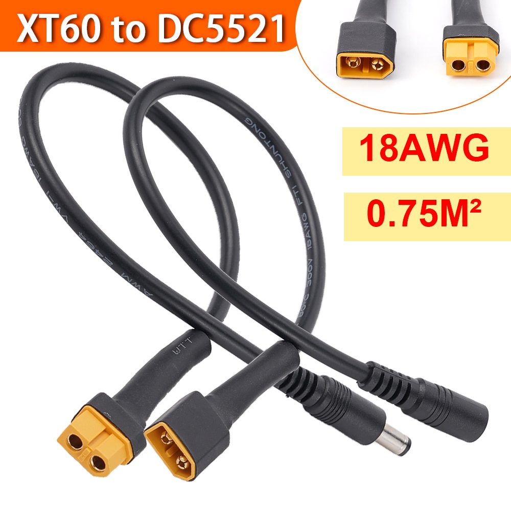 Xt60 Đầu Nối Nam Nữ Sang DC5521 Cáp Nguồn 18AWG Cho Pin Sạc Adapter Cáp