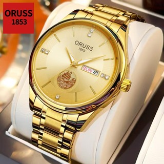  Oruss Original Nam Vàng Sang Trọng Thép Không Gỉ Dạ Quang Lịch Kép Chống Thấm Nước Đồng Hồ Thời Trang Kinh Doanh Phiên Bản Hàn Quốc Đồng Hồ Đeo Tay Thạch Anh 