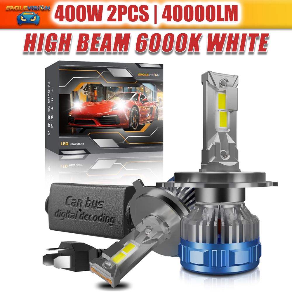 [EAGLEVISION] 2 Bóng đèn pha ô tô P16 H4 H11 LED Canbus 6000K Chùm cao 400W H7 H1 9005 9006 40000LM
