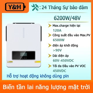 Y&H 6.2KW On/Off-Grid Solar Hybrid Inverter 48V AC220V Công suất đầu ra hai tải MPPT 120A Bộ sạc năng lượng mặt trời Max PV Power 6500W Hỗ trợ với WIFI giao tiếp