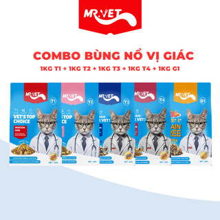  Thức ăn cho mèo Mrvet COMBO BÙNG NỔ VỊ GIÁC G1 + T1 + T2 + T3 + T4 Gói 1KG cho mèo mọi lứa tuổi 