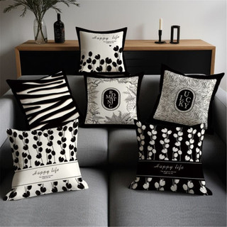  70x70.60x60.50x50.45x45.40.40.60x60.50Vỏ gối hoa trắng đen cotton. Vỏ đệm phòng sống. Vỏ gối sofa trang trí nội thất vuông. 