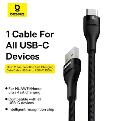 Baseus Flash Series2 100w Cáp dữ liệu USB sang Type-C sạc nhanh hoàn toàn tương thích