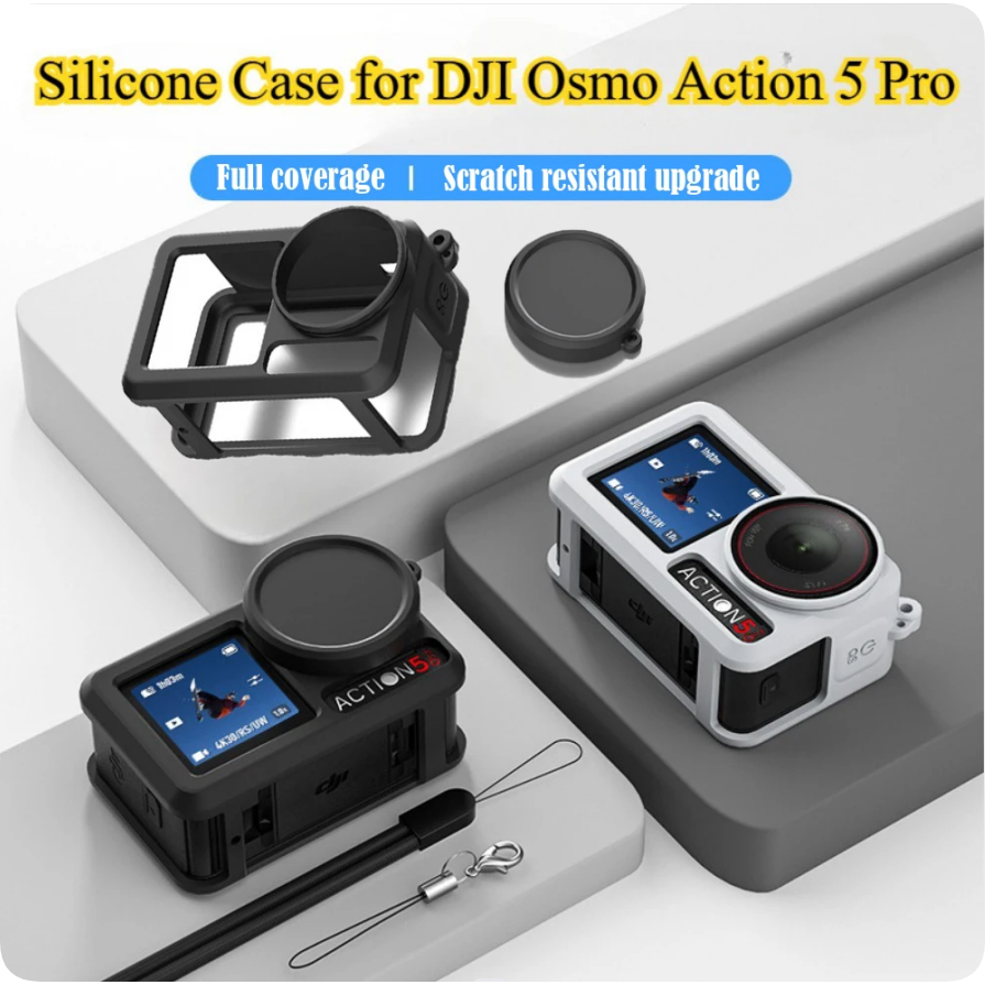 Ốp Lưng Silicon Cho DJI Action 5 Pro Phụ Kiện Vỏ Mềm + Nắp Ống Kính Cao Su Silicon Bảo Vệ Dành Cho D