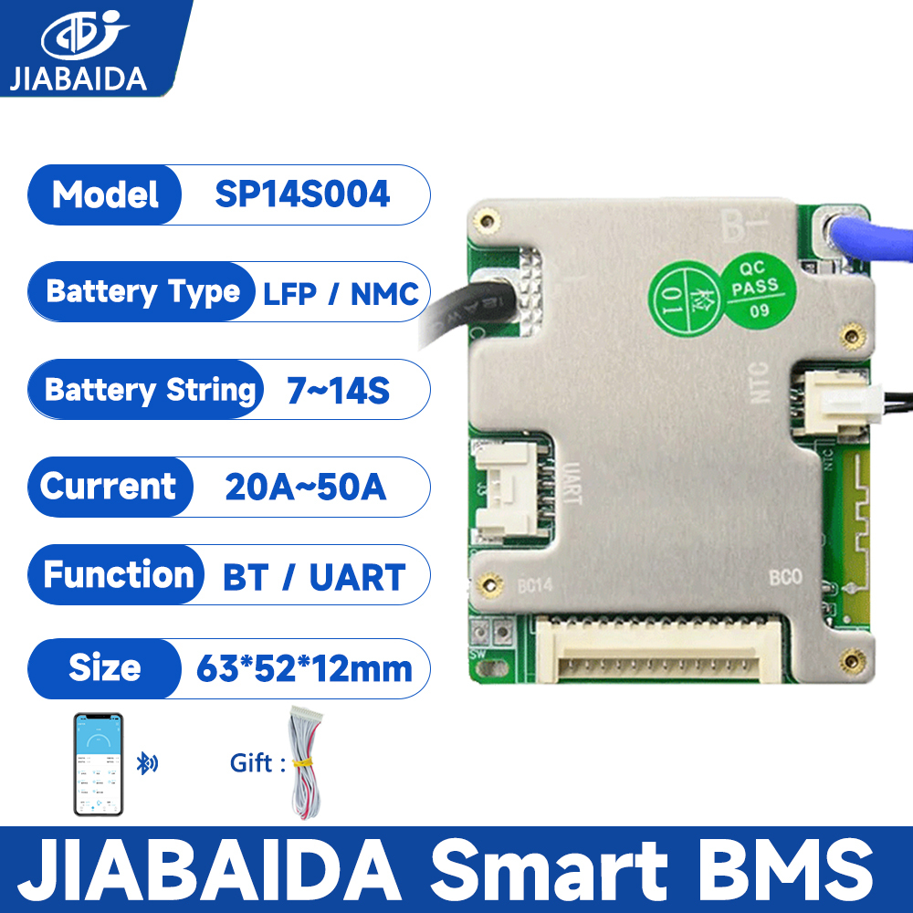 Jbd Smart BMS Tích hợp BT NTC 7S 8S 10S 12S 13S 14S 24V 36V LiFePo4 Li-ion 20A 30A 50A JIABAIDA BMS
