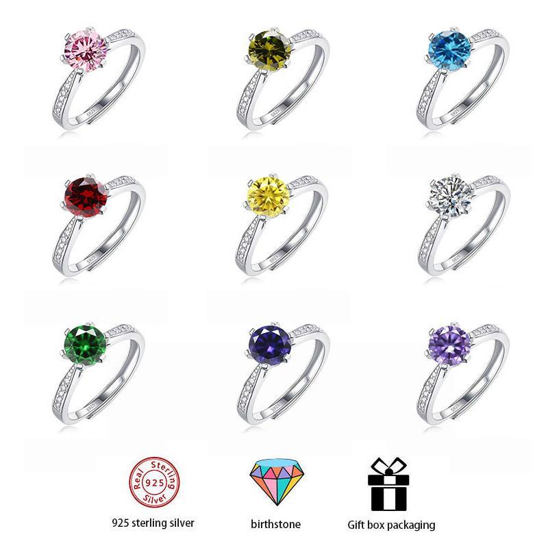 Nhẫn đính đá bạc S925, Nhẫn sáu móng vuốt Pandora Zircon thời trang
