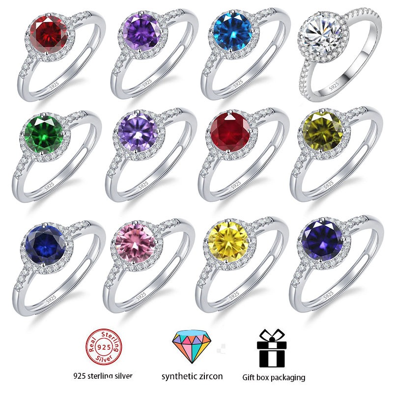 Nhẫn đính đá bạc S925, Nhẫn tròn thời trang Pandora Zircon Crystal