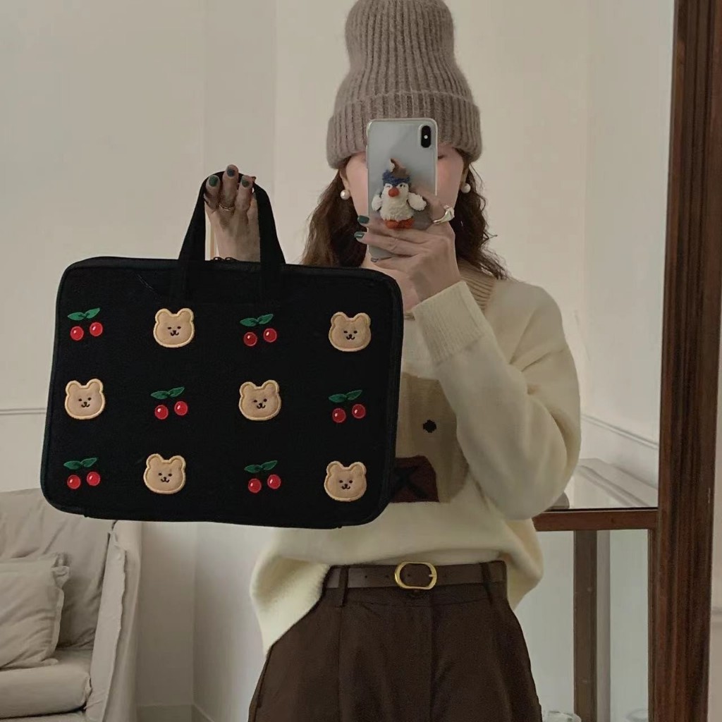 Túi đựng laptop thêu họa tiết phong cách Hàn Quốc thích hợp cho Mac m1 m2 asus 13.6 14 15 15.6 16.1inch