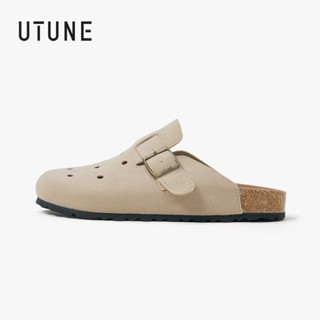  UTUNE  Muler Giày Có Lỗ Lười Da Lộn Nửa Dép Đế Dày Mới Có Thể Điều Chỉnh Giày Nữ 