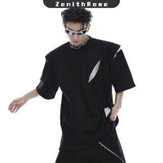 ZenithRose Áo thun nam đường phố Mỹ cổ điển thiết kế thích hợp hàng đầu dáng rộng giản dị phù hợp với cổ tròn cao cấp