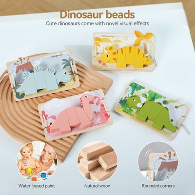 Đồ chơi ren khủng long bằng gỗ Montessori Xếp chồng hình phù hợp với câu đố cho trẻ mới biết đi Kỹ năng vận động tinh Đồ chơi đào tạo