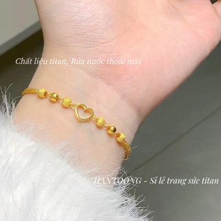  Lắc tay titan cao cấp không gỉ mạ vàng 24k kiểu dáng bi phun cát hình trái tim dễ thương 