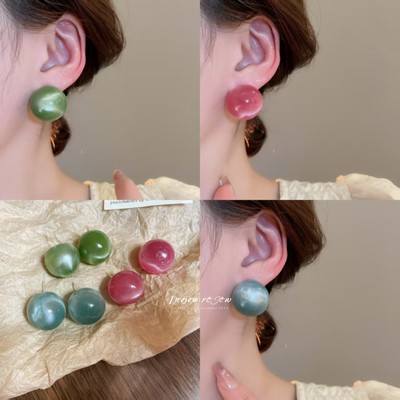 Drejew 925Silver kim kẹo màu nhòe bông tai tròn Hàn Quốc ngọt ngào thời trang bông tai cá nhân đơn giản
