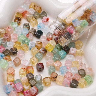 6x6mm 10g / túi Acrylic Hai Màu Vuông Hạt DIY Vòng Tay Vòng Cổ Bông Tai Trang Sức Phụ Kiện
