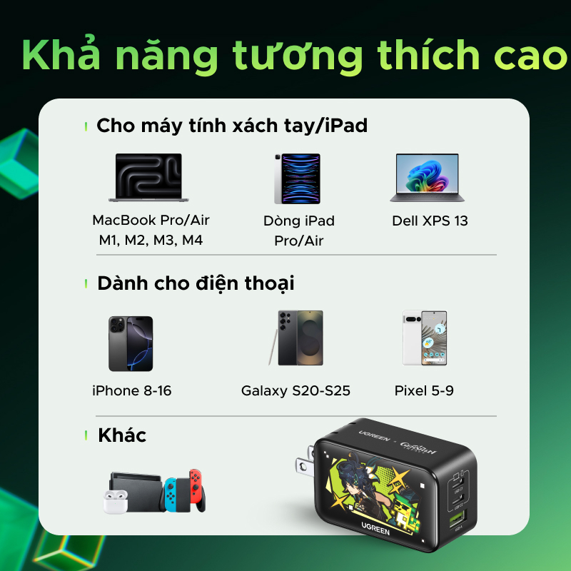 Cốc sạc nhanh UGREEN GaN 65W QC4.0 QC PD3.0 PD USB-C Type C USB thích hợp cho iPhone 13 Pro Max Macbook Samsung S23 S24Urtra | BigBuy360 - bigbuy360.vn