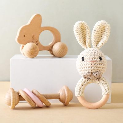 3 Cái / bộ Gỗ Bé Lục Lạc Đẩy Xe Lục Lạc Bộ Móc Lục Lạc Vòng Gỗ Montessori Đồ Chơi Cho Sơ Sinh Trẻ Sơ Sinh Quà Tặng Cho Bé