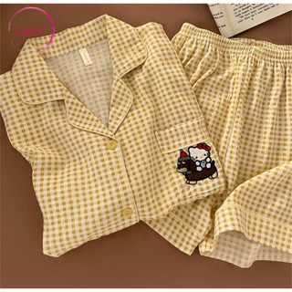  QHST Bộ Đồ Ngủ Nữ Đi Xe Đạp Mèo Mây Cotton Quần Short Tay Ngắn Nhập Khẩu 