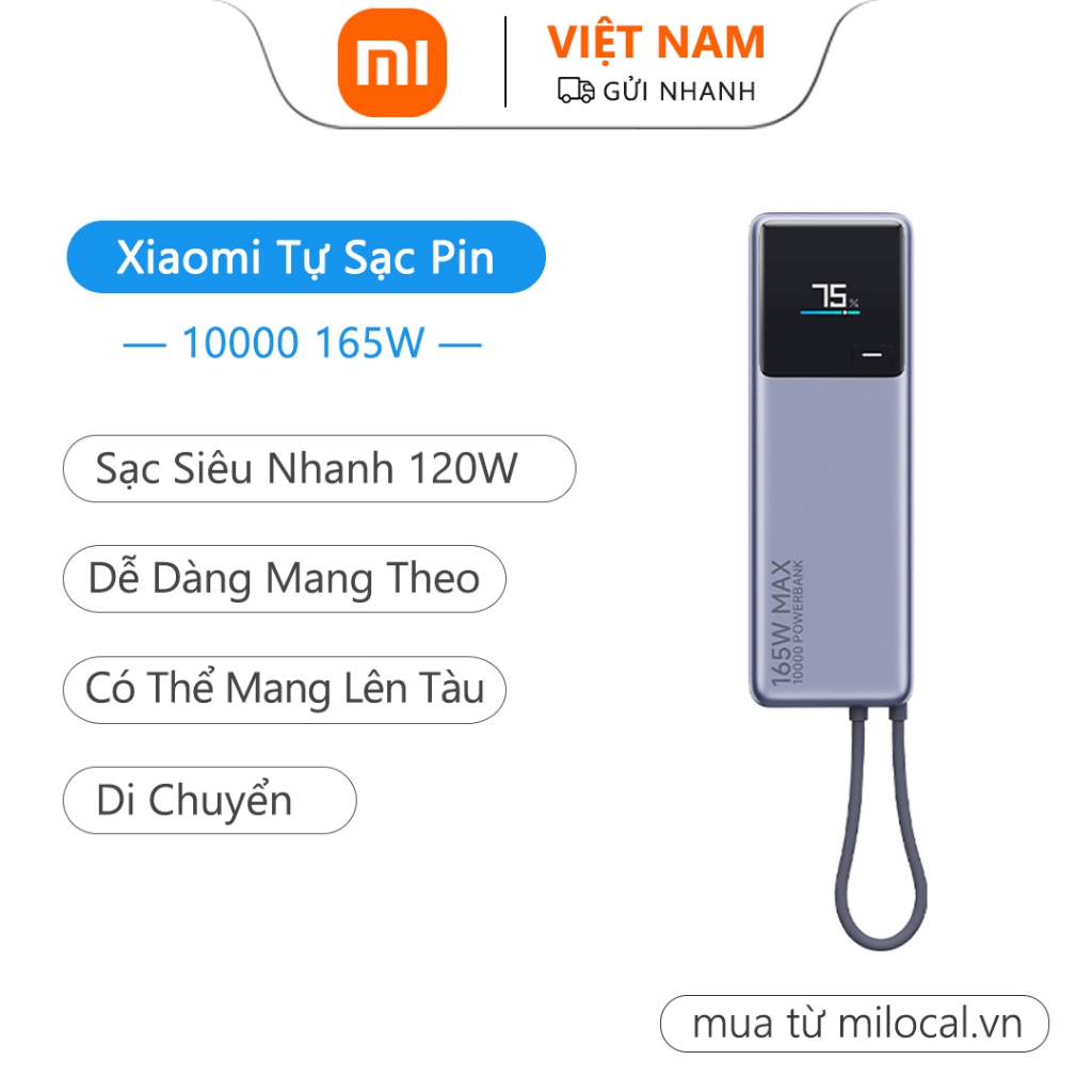 Sạc dự phòng của Xiaomi có cáp PB1165MI 10000 mAh 165W, Tự sạc nhanh 90W, Màn hình màu thông minh, c
