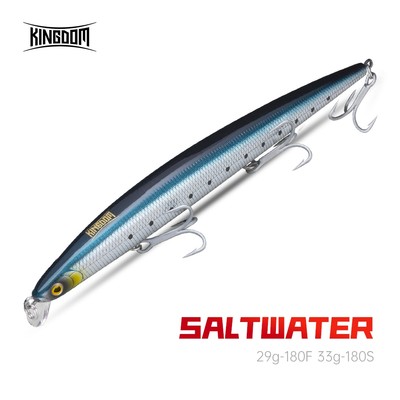 Mồi Câu Cá Biển Vương Quốc 180mm 29g / 33g Minnow Nổi & Chìm ABS Mồi Cứng Wobblers Mồi Câu Cá Nhân Tạo VMC Móc Câu Cá Đúc Dài SwimBait Cho Pike Sea Bass