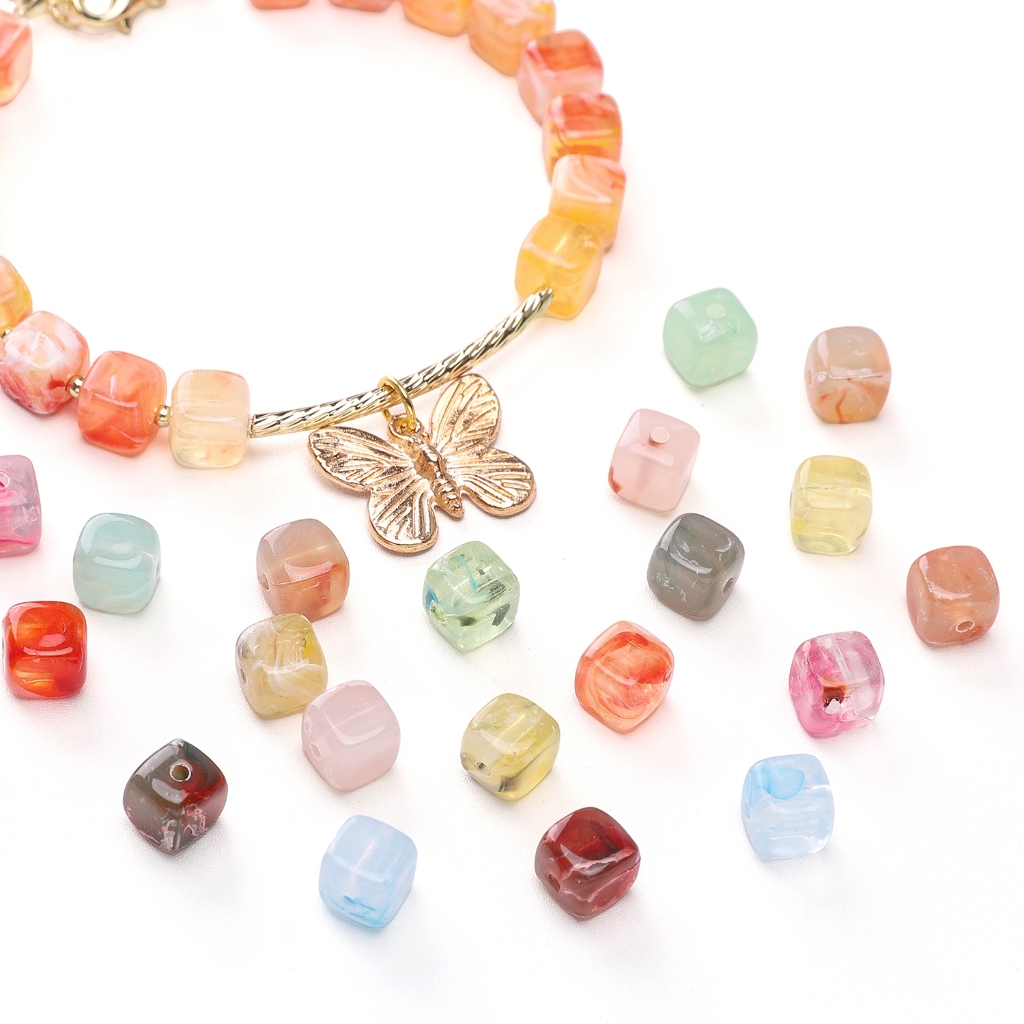 [6x6mm] Khoảng 40 Hạt Vuông Hai Màu DIY Hạt Vuông Làm Vòng Tay Ba Lô Dây Xích Treo Phụ Kiện