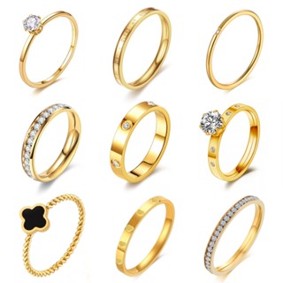 Nhẫn Mayebe Lavend thép titan mạ vàng 18k đính đá cho nam và nữ