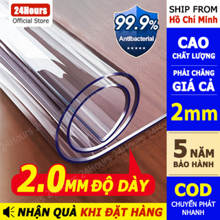 24Hours Khăn trải bàn chống dầu 2mm PVC linh hoạt trong suốt dẻo không thấm nước trong suốt Chống dầu
