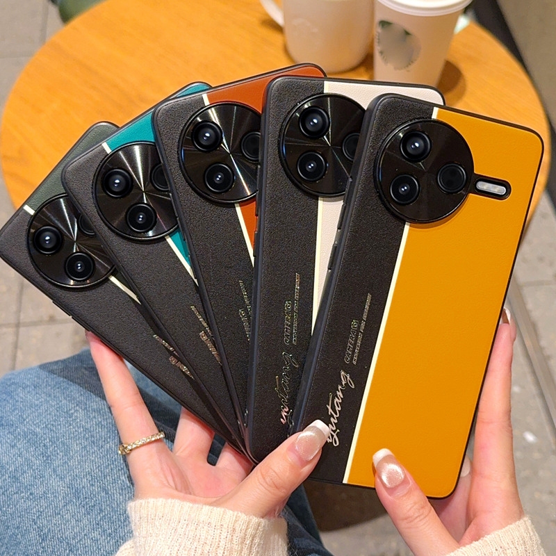 YUTANG With Luminous Line Skin Leather Hard Case For Redmi K80 Pro POCO F7 Ultra F7 Pro Protection C