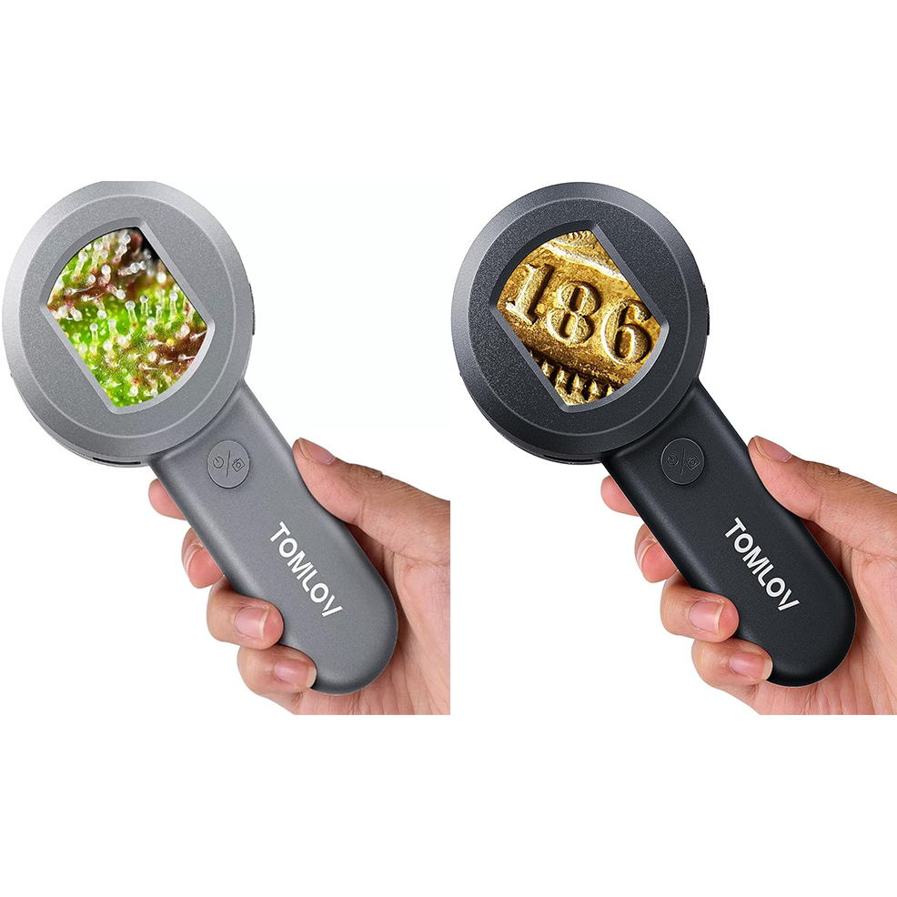 Kính hiển vi TOMLOV 2 inch P10 dành cho người lớn Trẻ em, Kính lúp trang sức chiếu sáng 100X di động