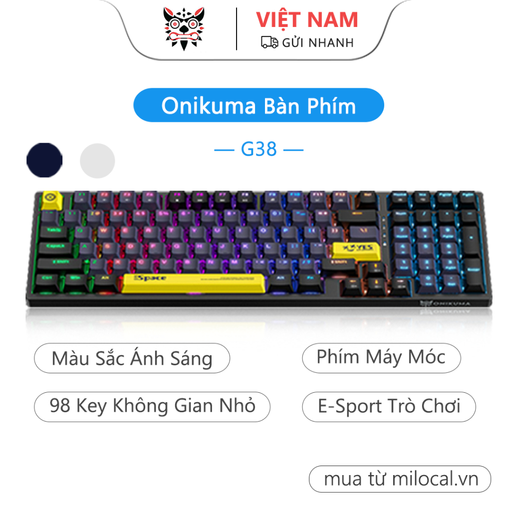 Bàn phím cơ Onikuma G38-Lethal Symbol, ABS keycap, 3 góc nghiêng, 16 triệu màu RGB, Dành cho PC / La