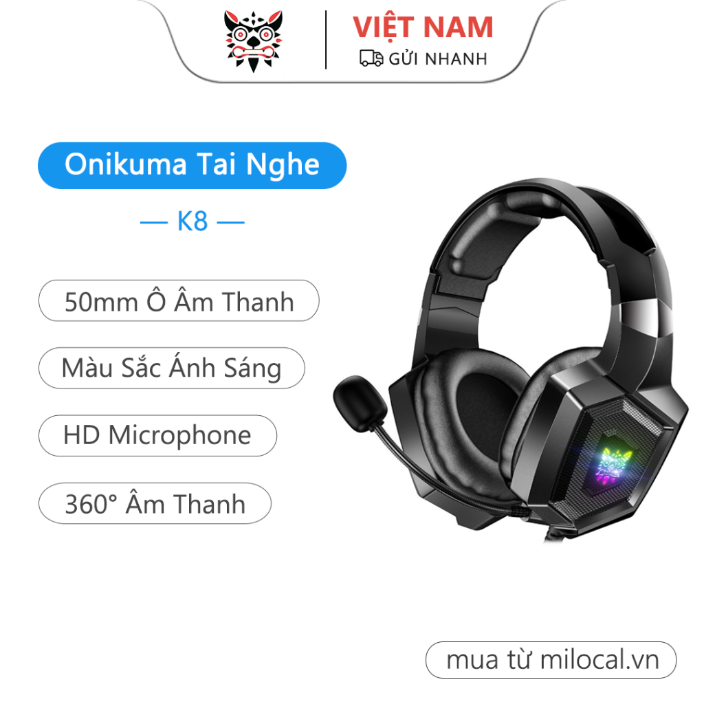 Tai nghe chơi Game Over-Ear Onikuma K8, Game Audio LC, 360°Hiệu ứng âm thanh vòm, dành cho PC / Lapt