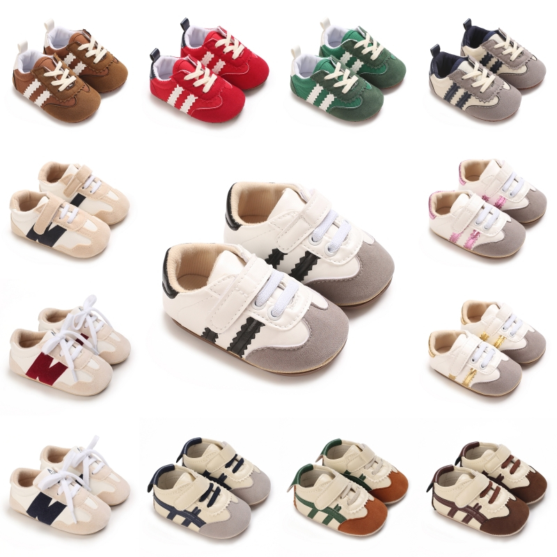 Trẻ Sơ Sinh Bé Trai Bé Gái Moccasins Giày Thể Thao Màu Sắc Tương Phản Sọc Da PU Chống Trơn Trượt Đế Prewalker Giày Tập Đi Đầu Tiên